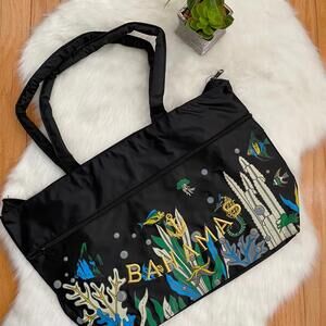 Bahamas Black Tote Bag with Marine Life Embroidery